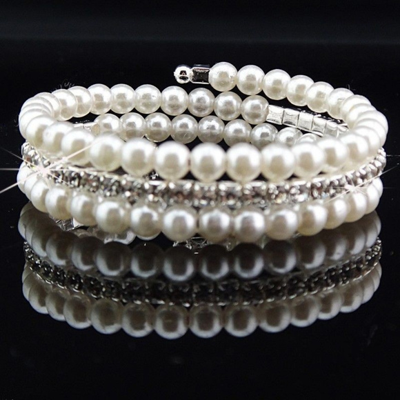 Faux Pearl and Rhinestone Wrap Bracelet - Picture 1 of 1